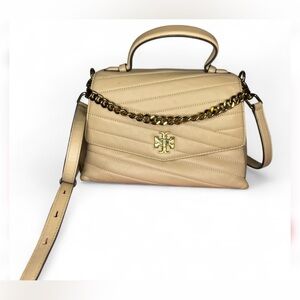 🥳✨ Tory Burch Kira Devon Sand Chevron Quilted Top-Handle Satchel Bag - Designer